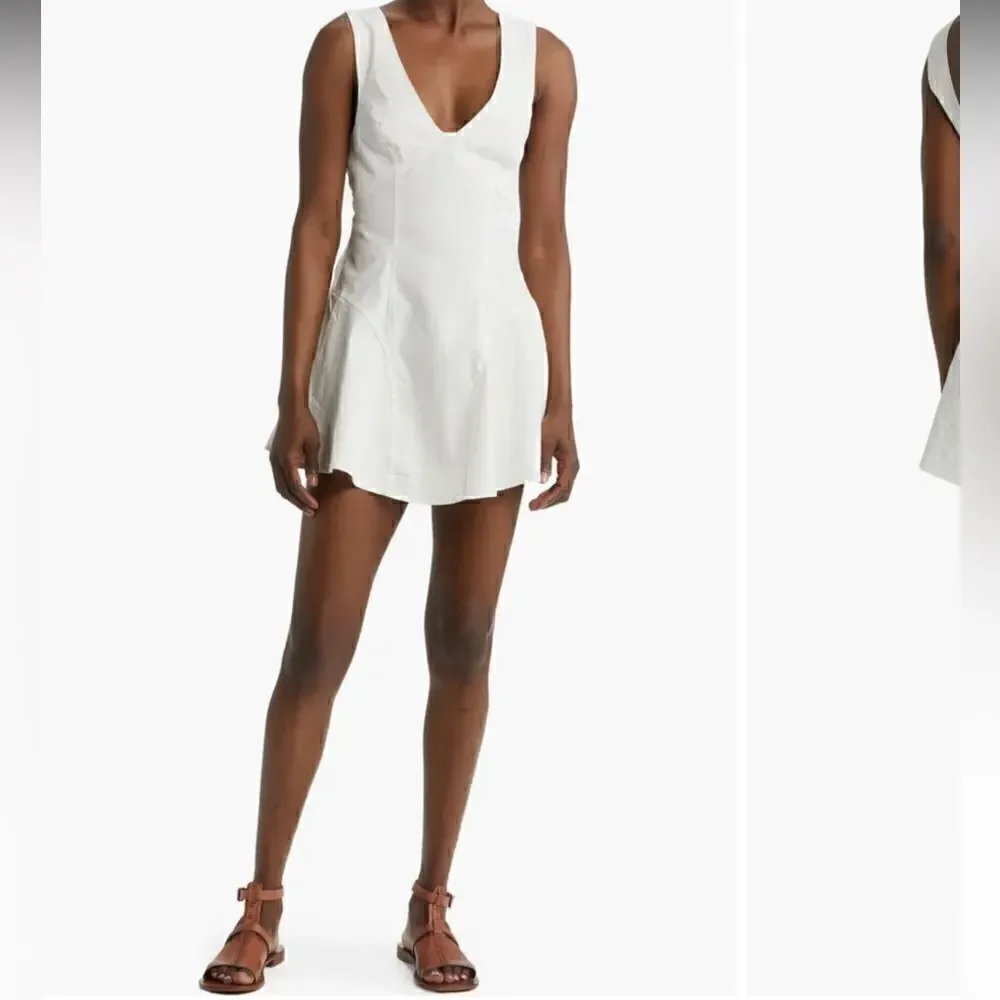 NWOT Free People Eye Catching Mini Dress Sleeveless Open Back Bow V Neck L